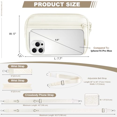 Image of YFWE Phone Strap Crossbody, Clip and Go Strap for Phone with Wallet Crossbody, Adjustable Phone Lanyard Belt Strap with Detachable RFID Wristlet Wallet (XL-Cream)