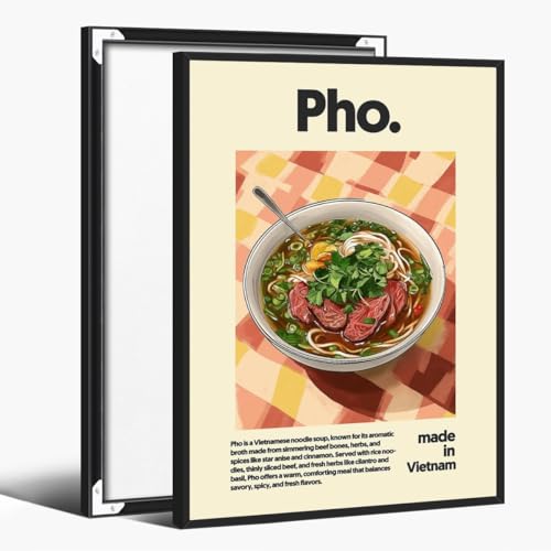 Colorful Kitchen Food Canvas Wall Art Prints Trendy Pho Noodle Soup Pictures Retro Minimalist Vietnamese Cuisine Posters for Dining Room Kitchen Wall Decor 8x12inch black framed