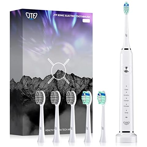Cepillo de Dientes Eléctrico Sónico JTF con 6 Cabezales Recambio/5 Modos/Temporizador Inteligente - Blanco Cover