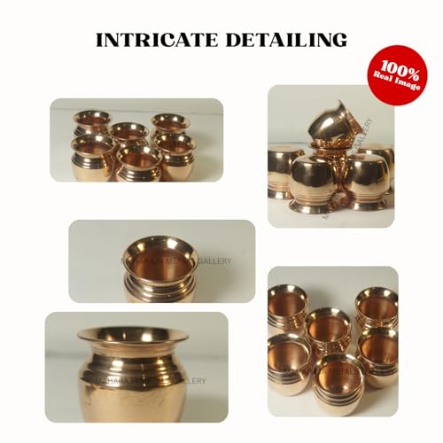 Image of Pure Copper Mini Lota Set of 6 for Pooja | Small Tamba Kalash, For Temple, Hawan & Daily Ritual Use, Traditional Copper Pot, For Home Decor & Gifting