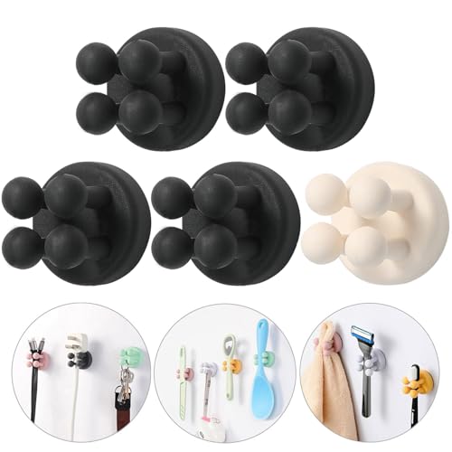 iBetterLife Razor Holder for Shower Hooks – 5Pcs Self Adhesive Wall Mounted Single Hook for Hanging Toothbrush, Functional Waterproof Utility Plug Holder for Bathroom Kitchen Living Room Office