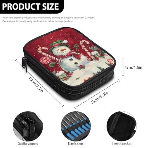 Image of Snowman Crochet Hook Case Portable Candy Knitting Needle Case with Web Pockets Crochet Storage Organizer Empty for Airports and Parks, Merry Christmas Decor