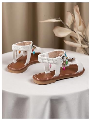 GORGLITTER Girl's Cute White Sandals Dressy Ankle Strap Sandal Open Toe Slides Flats Summer Cute Vacation Beach Sandals3