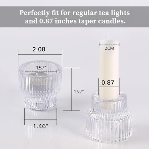 HAVITI 12 Pack Clear Taper Candle Holders, Glass Candlestick Holders, Tea Light Candle Holder for Fall Wedding Centerpieces Table Decorations, Votive Candle Holders for Table Decor by HAVITI - Image 2