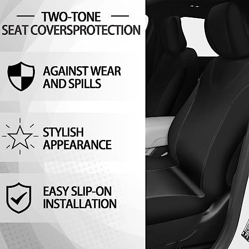 Woanger 47 Car Seat Cover Full Set for Women Included Car Front Rear Seat Fluffy Steering Wheel Cover Belt Automotive Floor Mats Air Conditioner Decoration Strip Universal(Black)