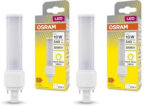 OSRAM DULUX LED D10 EM, G24D-1, 5 W, 540 lm, 3000 K, color de luz blanco cálido, tapa giratoria para luz direccional, reemplazo de LED para fluorescentes compactas clásicas con una casquillo G24D-1