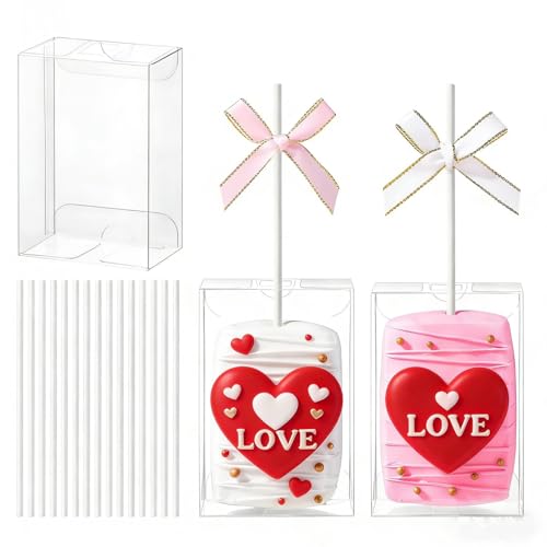 JCXGRVC 20Pack 3.5'x 2.4'x 1.38'Clear Rice Krispie Treat Boxes with Sticks Individually Wrapped Packaing Cakesickle Boxes Party Favors Boxes for Mother's Day Christmas Valentine's Birthday
