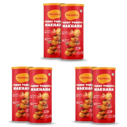 Image of Farmley Roasted and Flavoured Makhana | Tangy Tomato Flavor | Namkeen Snacks & Puffed Snacks | Cholesterol Free | Gluten Free | Rich In Protein & Fiber | Roasted In Olive Oil - 77g Each (Pack of 6)