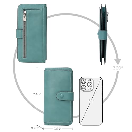 RFID Blocking Leather Wallet for Women, Slim Trifold with 14 Card Slots and Zipper Pocket (Purist Blue)4