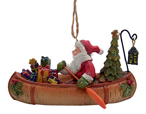 Santa in a Birch Canoe Christmas Ornament, 4 Inches