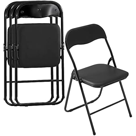 LeChamp 4pcs Folding Chairs for Home Office Desk Chair Foldable Chairs Padded Seat Cushion Space Saving Storage Faux Leather Camping Chairs Cover