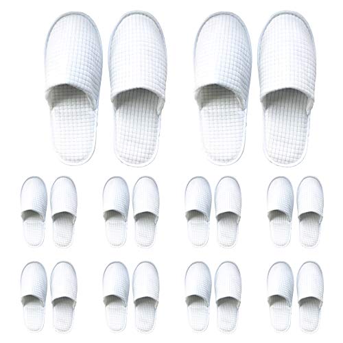Spa Slippers - 10 Pairs Closed Toe Non Slip Disposable Hotel Slippers for Men and Wowen - Thick Soft Cotton Velvet Washable House Slippers Perfect for Guests,Bathroom,Spa,Travel,Wedding - White