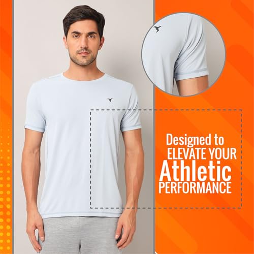 Image of TECHNOSPORT Men's Slim Fit Polyester Activewear Sports T-Shirt with Moisture-Wicking Comfort for Workout, Running & Gym