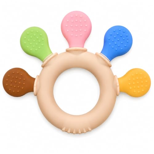 Image of Baby Teether Silicone Teething Toy - BPA Free Food Grade Ring for Infants & Newborns - Textured Sensory Chew Toy for Gum Relief - 3-12 Months Molar Teether with Bear & Bunny Animal Designs