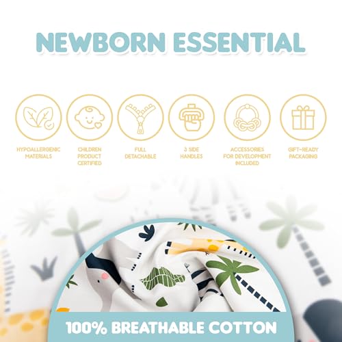 Image of Baby Lounger and Activity Center - Infant Nest for Newborns 0-12 Months - 100% Cotton Soft Breathable Cover, Portable Washable Tummy Time Pillow, Shower Gift Registry Essential Newborn Boys
