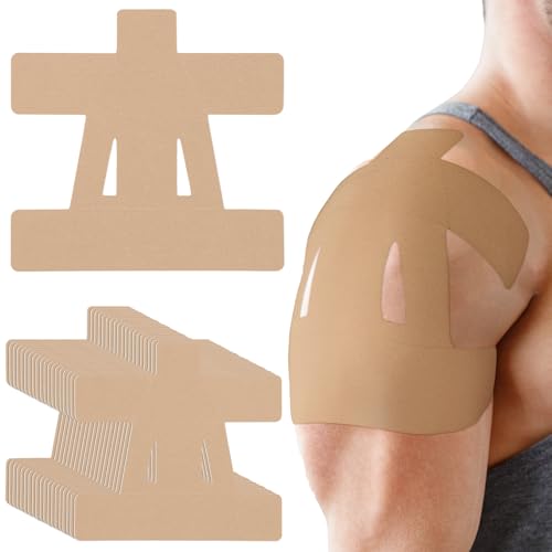 Image of 20 Count Kinesiology Tape for Shoulder Pain Relief Pre Cut Sports Waterproof Breathable Enhance Elastic Kinesiology Athletic Tape for Shoulder Support and Muscle Baseball Sports(Beige)