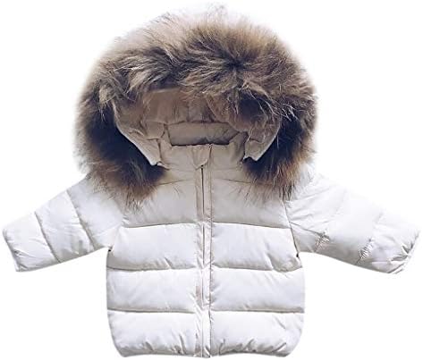 DOAEGNG Toddler Baby Kids Girls Boys Winter Puffer Down Jacket Solid Faux Fur Hooded Zipper Coat Outerwear Warm Puffers Coats (White, 6-12 Months)