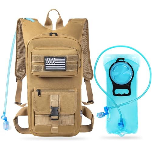 Image of Hydration Backpack, Tactical Molle Water with 2L TPU Water Bladder, for Men Women Lightweight Water Backpack, Hydration Pack for Hiking, Biking, Climbing and Hunting, Khaki