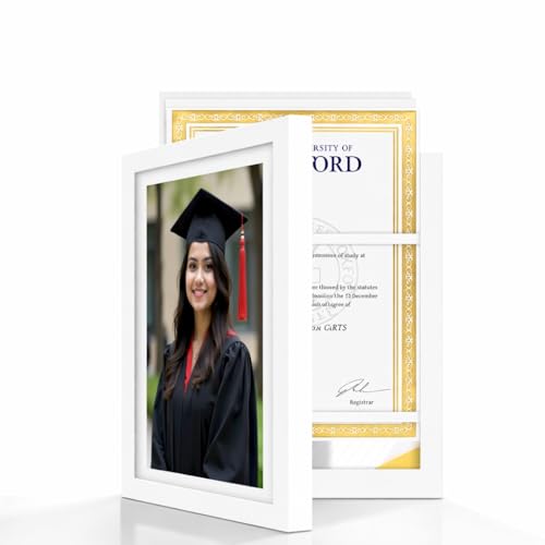 Wooden Document Photo Frame with Storage, Certificate Holder Frame for Wall Mount & Tabletop | Memory Frame for Birth Certificate, Awards & Photos | Premium Finish ( White, Size 9.2X12.6 Inch )