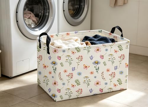 Image of Rectangle Baskets Flower Basket Cute Storage Bin Organizer Box for Room Decor Gift Basket(Watercolor flower)
