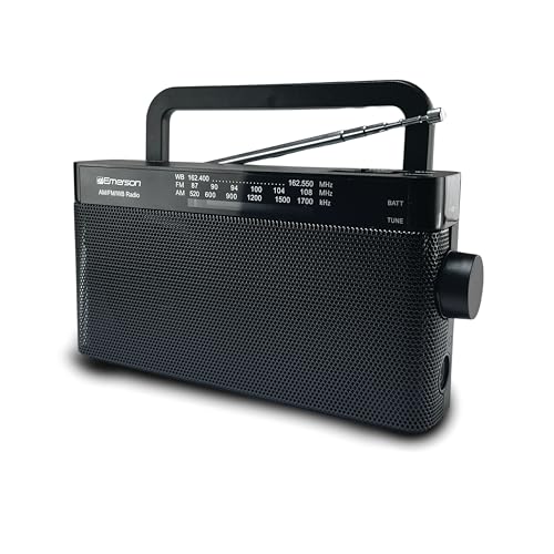 Emerson ER-7004 Lightweight Portable AM/FM Radio with NOAA Weather Band, Digital Tuning, Telescoping Antenna, Compact Design, Battery or AC Powered for Home, Travel, and Outdoor Use