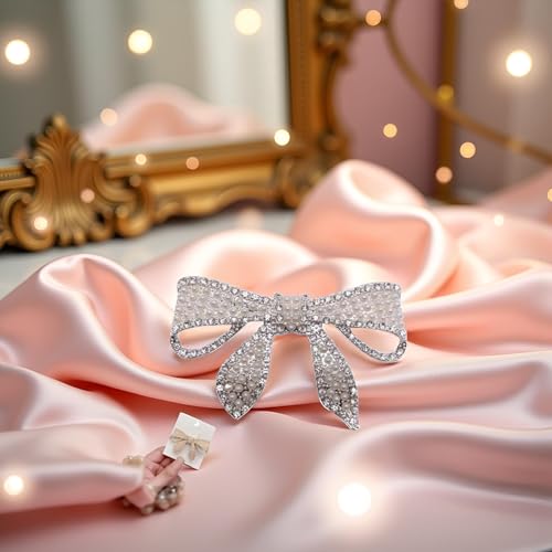 Pinzas para el cabello con moño plateado, perlas y strass brillantes para mujeres y niñas miniatura 5