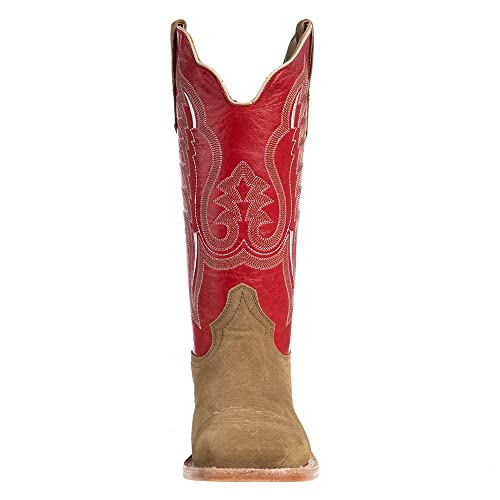 Mens R Watson Sand Roughout 13 Cherry Red Cowhide Top Square Toe Cowboy Boots2