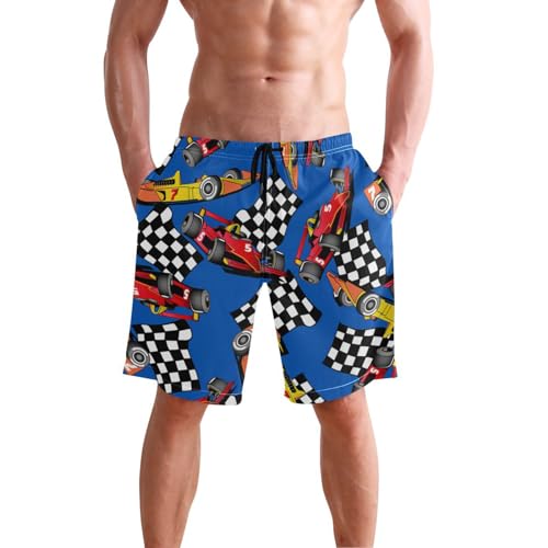 Dussdil Racing Race Cars Men's Beach Shorts Swim Trunks Men Casual Board Shorts Quick Dry with Mesh Lining Pockets S