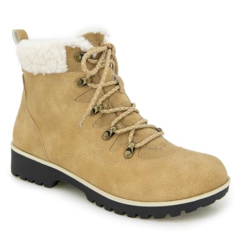 JBU Women's Poland Lace Up with Faux Shearling Fashion Comfort Waterproof Ankle Boot