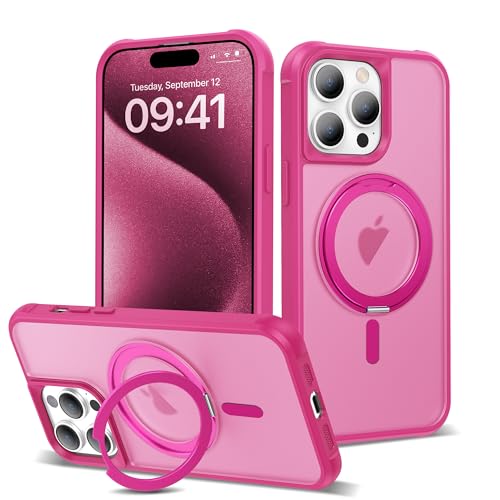 Image of Compatible with iPhone 15 Pro Max Case with Stand 6.7 inch,Rose Red | Matte Translucent Phone Case for iPhone 15 Pro Max,360 Magnetic Ring Stand,Compatible Mag-Safe,Military Grade Protection
