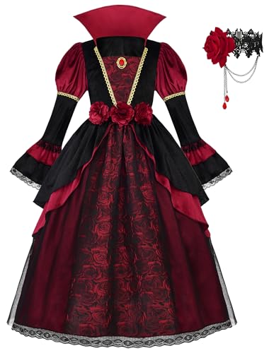 ReliBeauty Deguisement Vampire Fille avec Collier Deguisement Vampire Enfant Halloween Carnival,140