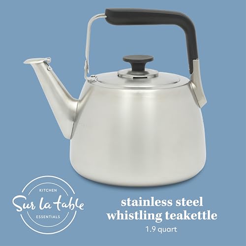 Sur La Table Kitchen Essentials 2 Qt Heavy Gauge Brushed Stainless Steel Whistling Tea Kettle – Durable Stovetop Kettle by Sur La Table - Image 2