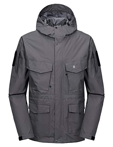 Little Donkey Andy Men's Waterproof Work Rain Jacket 12 Pockets Lightweight Outdoor Hiking Windbreaker Rain Coat Gray S