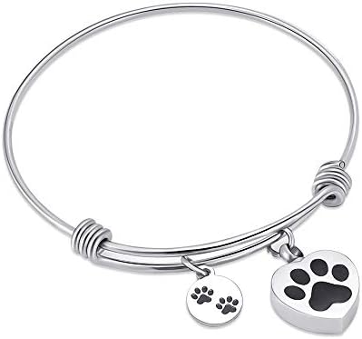 Alway in my heart expandable cuffCremation Bracelet for Ashes Dog Cat Paw Prints Pet Memorial Urn Jewelry (Silver)