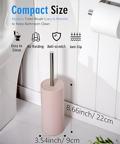 Image of Matt Pink Ceramic Toilet Brush and Holder Set | Freestanding Toilet Bowl Cleaners Brush, Scrubber Brush for Toilet, Bathroom Accessories with Stainless Handle, Deep Cleaning