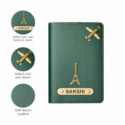 Image of Customized Couple Passport Cover Gift Set 2 Pcs | Personalized Leather Passport Covers with Name & Charm| Anniversary, Valentine, Birthday and Travel Gift (Blue)