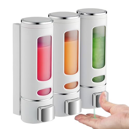 La Mejor Selección de Dispensadores de ducha Top 10. 49 QICHEN Dispensador de Jabón 3 Piezas, Dispensador de Jabón Líquido Montado en la Pared 400ml, Gel de Ducha y Jabón de Manos Recargables para Baño, Cocina y Uso Doméstico...