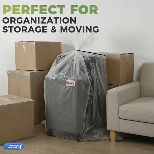 Storage Standard 6-Pack Large Clear Plastic Bags for Storage - Waterproof Extra Large Plastic Bags with Zip Ties, Heavy-Duty Cover for Luggage, Suitcases, Strollers & Travel Gear - 40 x 60 Inches by Storage Standard - Used condition - Image 9