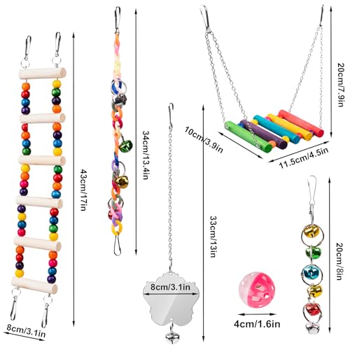 image for JINJINANV Bird Toys for Parakeets 7Pcs, Wood Parrots Toys Budgie Toys 