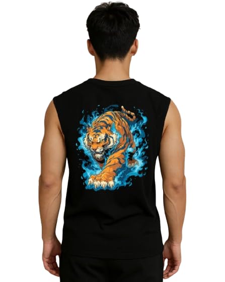 Image of JUGULAR Tank Tops Sleeveless T-Shirt for Men Gym Wear Vest Printed Stylish Round Neck Running for Sports Workout Fitness & Casual or Beach Wear
