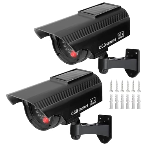 2 cámaras falsas de vigilancia, cámara de vigilancia falsa, cámara de vigilancia falsa con LED rojo intermitente, cámara falsa con intermitente rojo, cámara de vigilancia falsa, para interiores y
