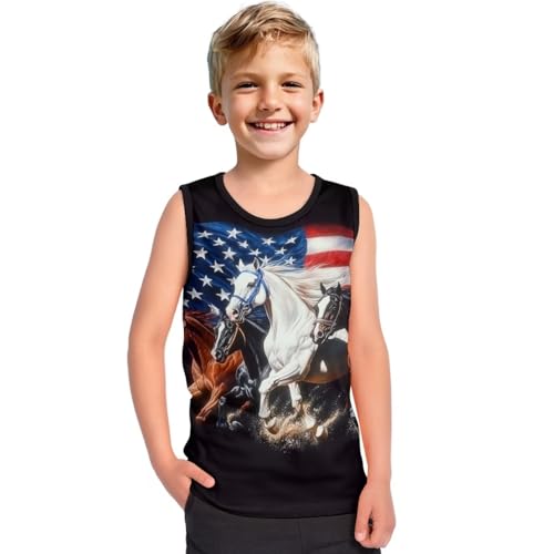 WELLFLYHOM American Flag Theme Boys Tank Top 0-6 T Sleeveless Undershirt T Shirts for Party Sports