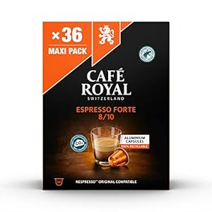 Café Royal Espresso Forte 36 capsules voor Nespresso koffiemachine, 8/10 intensiteit, UTZ-gecertificeerde koffiecapsules van aluminium