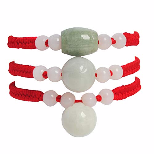 YONYou 3pcs Handmade Tibetan Buddhist Lucky Jade Braid Red Rope Bracelet Protection Amulet Bangles