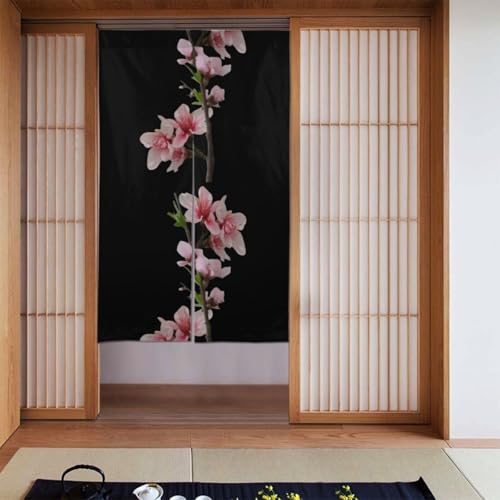 Rideau de porte noren japonais fleurs de pêcher zen - 2