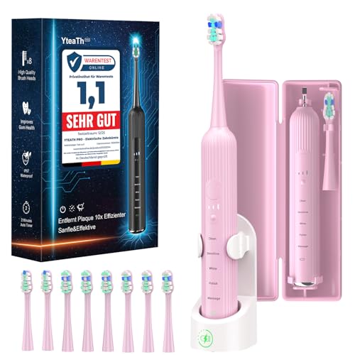 Brosse à dents sonique électrique pour adultes et enfants, 5 modes de brossage avec 3 niveaux d'intensité, minuterie, 8 têtes de brosse de rechange et...