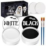 Black and White Face Body Paint with 2 Brushes and 2 Sponges, Non Toxic and High-capacity Cospaly Accessories, Art Special Effects Makeup Kit for Halloween Vampire and Clown Makeup