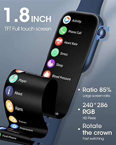 Smart Watch Men, Women(Answer/Make Calls), 2023 Newest 1.8'' Bluetooth Smart Watch For Android Iphones, 5Atm Waterproof Outdoor Fitness Tracker-Ai Voice/Heart Rate/Spo2/Sleep Monitor, Smartwatch Blue #TOP5