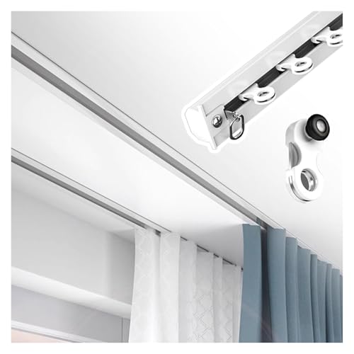 Juego de rieles divisores de habitación blancos con poleas resistentes, sistema de barra empotrada invisible de 2,5 m