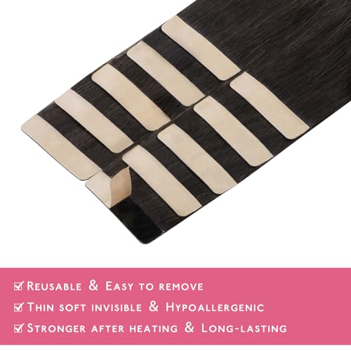 Image of WENNALIFE Tape in Hair Extensions Human Hair Balayage Dark Brown Mixed Chestnut Brown Tape in Extensions, 10pcs 30g 24 inch Remy Invisible Tape Ins Straight Soft Real Human Hair Tape in Extensions